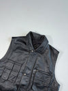 Vintage Black Leather Utility Cargo Vest (XL)