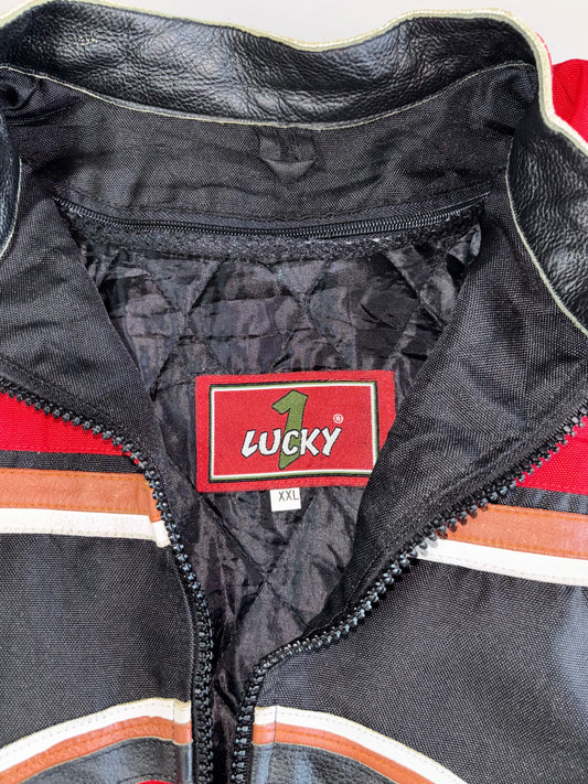 Lucky One Vintage Moto Racing Jacket With Leather Trim Patches (Paded) (M)