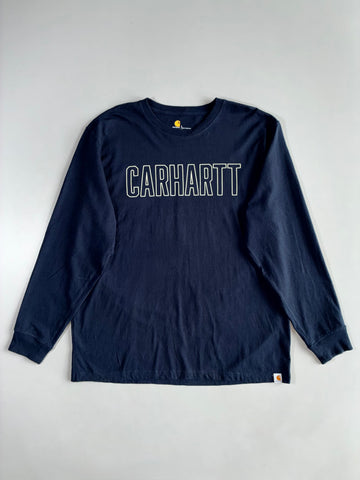 Carhartt Navy Blue Outline Logo Long Sleeve Graphic Tee(XXL/XXXL)