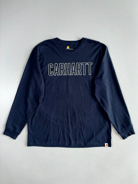Carhartt Navy Blue Outline Logo Long Sleeve Graphic Tee(XXL/XXXL)
