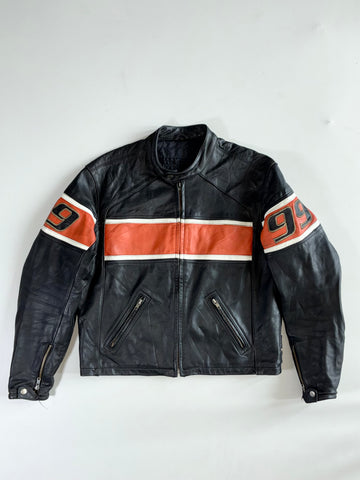 Vintage Black & Orange Leather Café Racer Jacket  No. 99 Racing Stripe (M)