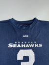 NFL Seattle Seahawks Russell Wilson #3 Navy Neon Green Striped Sleeve Mesh Football Jersey T-Shirt (2XL)