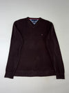 Tommy Hilfiger Premium Cotton Burgundy V-Neck Sweater (M)