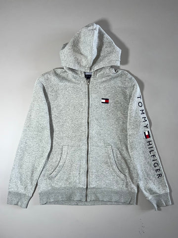 Tommy Hilfiger Grey Full Zip Hoodie Big Flag Logo Sleeve Print Size (M)