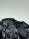 Vintage Black Crinkle Leather Collarless Double-Breasted Cropped Jacket Women’s (S)