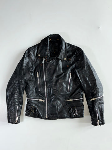 Vintage German Echtes Leder Black Double Rider Leather Biker Jacket (S)