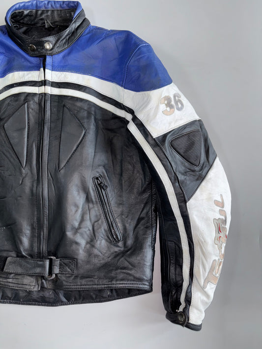 Tcul #36 Tricolor Stripe Padded Racing Leather Jacket (S)