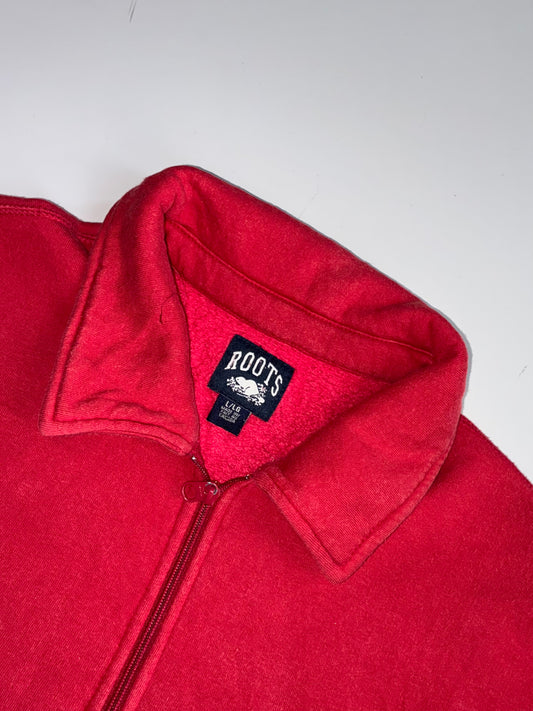 Roots Canada Embroidered Quarter Zip Sweatshirt Red (XL)