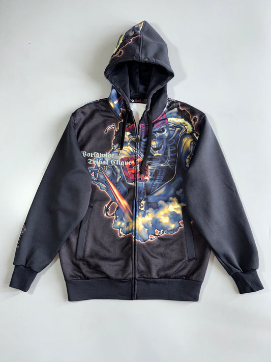 Worldwide Tribal Clique Skull Graphic Sublimation Zip Hoodie (M)