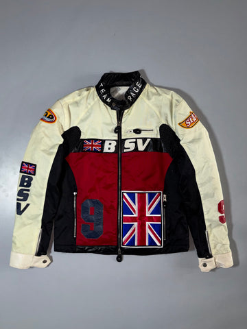 BSV Racing Team Cream & Black Union Jack Moto Jacket (Bronx Original) (M)