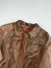 Vintage 80s Brown  Leather Bomber Jacket Gold Toggle Clasps, (XL)