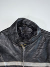 Distressed Double-Stripe Black Leather Café Racer Jacket (XL/2XL)