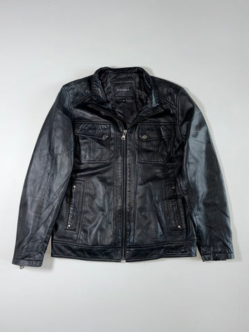 Gabba | Black Leather Jacket – Quilted Shoulder Four Pocket | (S/M)