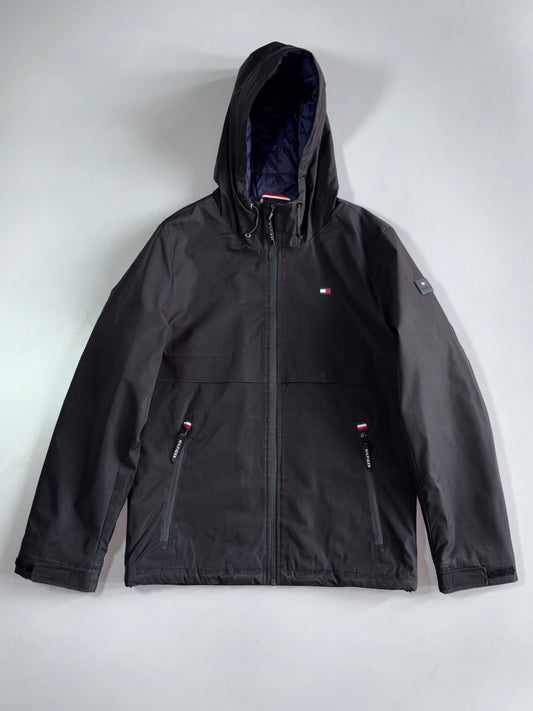 Tommy Hilfiger Softshell Jacket Black Stretch Water Wind Resistant Quilted Lined (M)