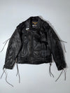 Vintage Black Lace-Up Leather Biker Jacket  L