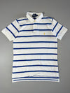 Polo Ralph Lauren Custom Fit Striped Polo – White & Royal Blue (M)