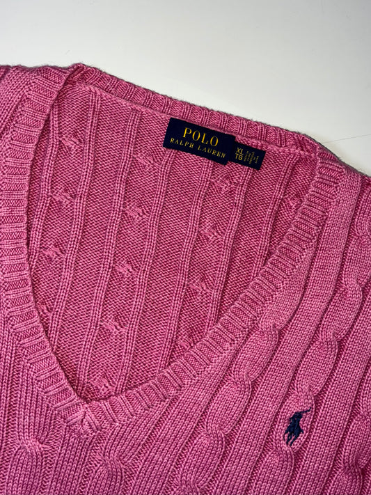 Polo Ralph Lauren Cable-Knit V-Neck Sweater – Pink Women’s (XL)