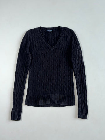 Tommy Hilfiger Black Cable Knit V-Neck Sweater Women’s (XS)