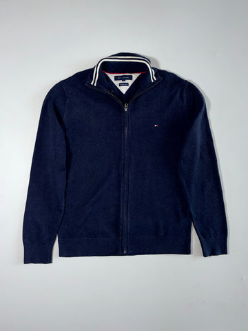 Tommy Hilfiger | Navy Striped Collar Full Zip Knit | (L)