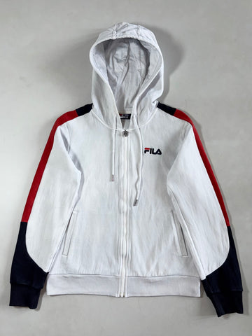 Vintage Fila White Colour Block Zip-Up Hoodie (S)