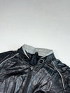 Vintage 80s Taurus Women’s Black Leather Moto Jacket – Grey Piping, (S/M)
