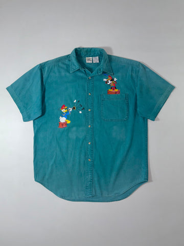 Disney Store Teal Denim Shirt – Mickey & Donald Embroidered, (2XL)