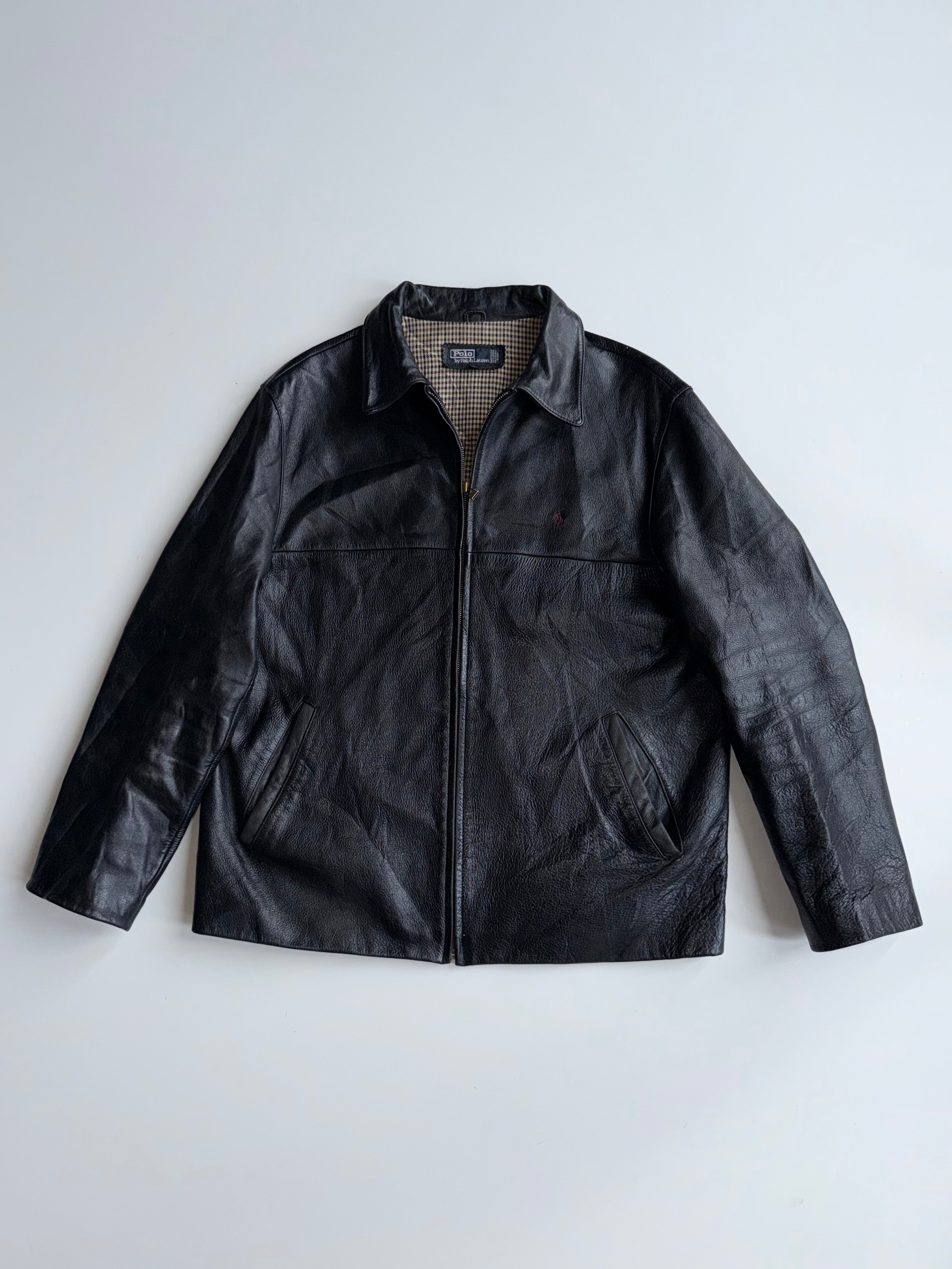 Vintage 90s Polo Ralph Lauren 100% Leather Harrington Jacket