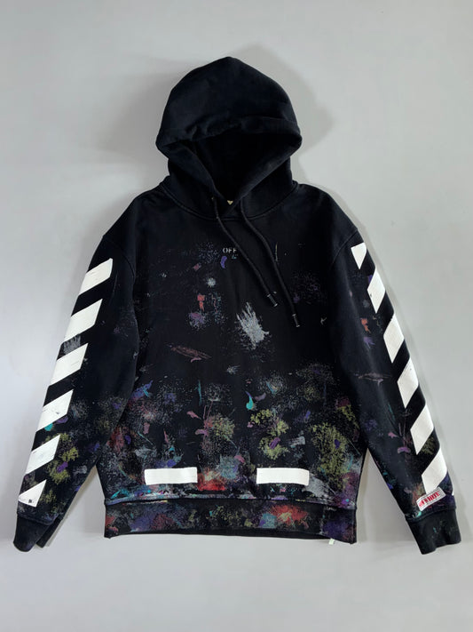 Off-White Diagonal Stripe Paint-Splatter Hoodie (M/L)