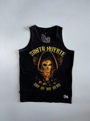 Extreme Hobby Omerta Line Santa Muerte Day of the Dead Graphic Tank Top Faded Black (L)