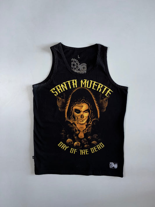 Extreme Hobby Omerta Line Santa Muerte Day of the Dead Graphic Tank Top Faded Black (L)