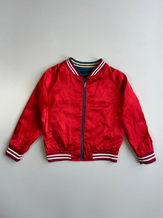Japanese Souvenir Sukajan Crane Bonsai Embroidered Reversible Satin Bomber Jacket Teal (S)