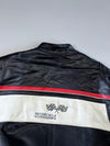Difi Championship Racing Crossed-Flag Patch Colorblock Leather Moto Jacket Paded (XL)