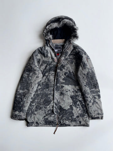 Vintage Oakley Archive Map Print Fur Hood Technical Parka Jacket (XL)