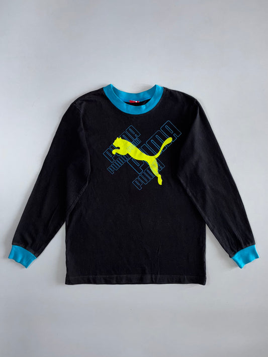Puma Vintage Long Sleeve Graphic Tee — Black/Teal/Yellow (XS/S)