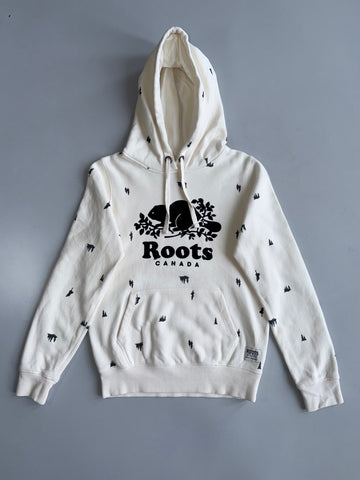 Roots Canada Beaver Logo Allover Print Hoodie | Cream Ivory (XS)