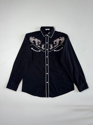 Coofandy | Black Western Embroidered Piped Shirt | (M)