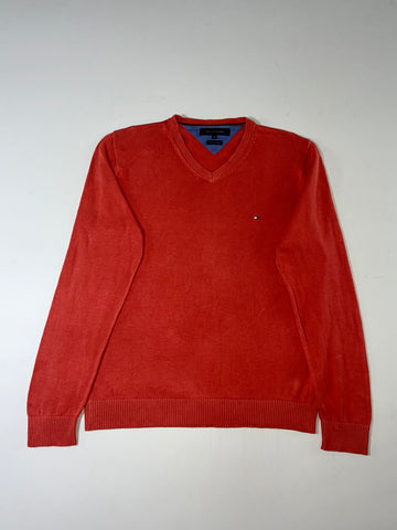 Tommy Hilfiger Premium Cotton Red V-Neck Sweater (L)