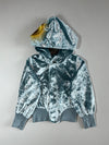 Vogue Style Reversible Velvet Hooded Jacket – Icy Blue w/ Gold Sun Embroidery (XS)
