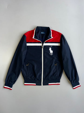 Polo Ralph Lauren Big Pony Embroidered Colorblock Striped Tipped Windbreaker Jacket Navy (M)