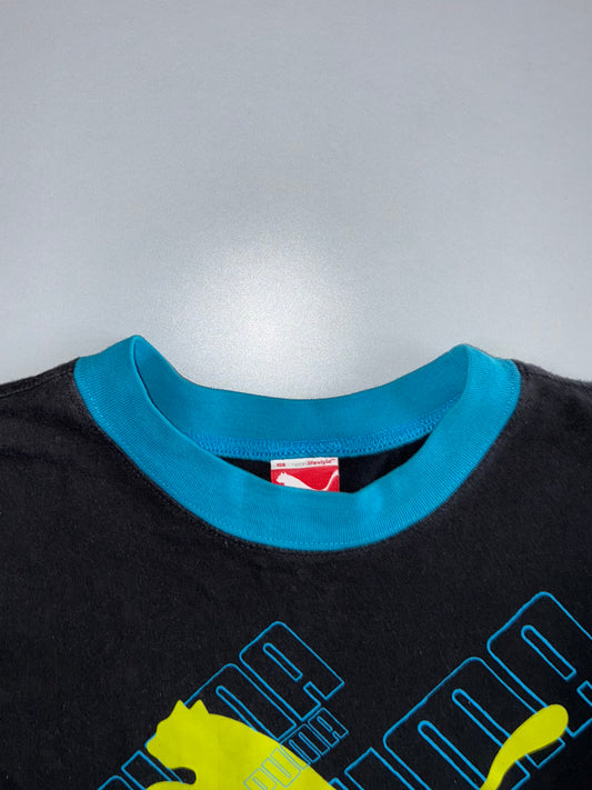 Puma Vintage Long Sleeve Graphic Tee — Black/Teal/Yellow (XS/S)