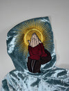 Vogue Style Reversible Velvet Hooded Jacket – Icy Blue w/ Gold Sun Embroidery (XS)