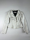 Freaky Nation Women's White Genuine Leather Cropped Biker Jacket (S)