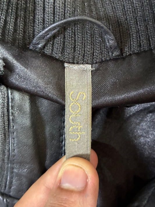 Vintage South Black Leather Bomber Jacket Jacket (S)