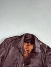 Vintage Burgundy Leather Zip Bomber with Piping & Epaulettes, Made in Spain, (S)