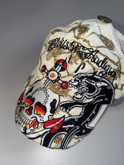 ZAuthentic Ed Hardy Skull & Panther Rhinestone Trucker Cap (Adjustable Fit)