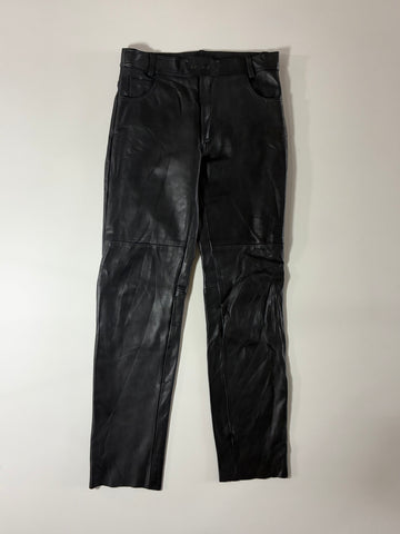 Vintage Black Real Leather 5-Pocket Straight Pants (W:34)(L:44)