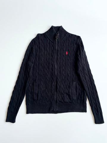 Polo Ralph Lauren Black Cable Knit Full-Zip Sweater – Size (L)
