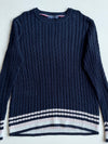 Tommy Hilfiger Navy Cable Knit Sweater with Striped Hem (XL)