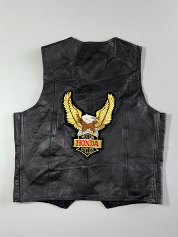 Vintage Leather Club Black Leather Biker Vest – Daytona '00 Eagle Patch (M)
