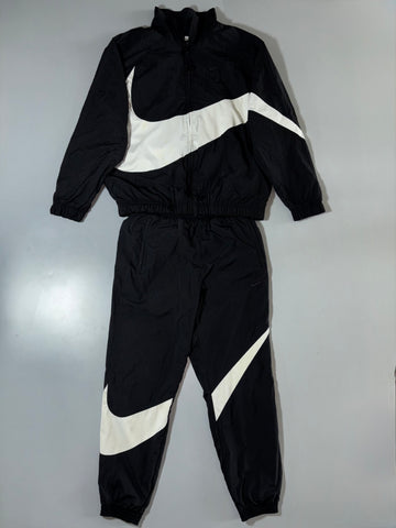 Nike Big Swoosh Black & White Windbreaker Tracksuit (Jacket + Joggers) (M) (W:28, L:38)